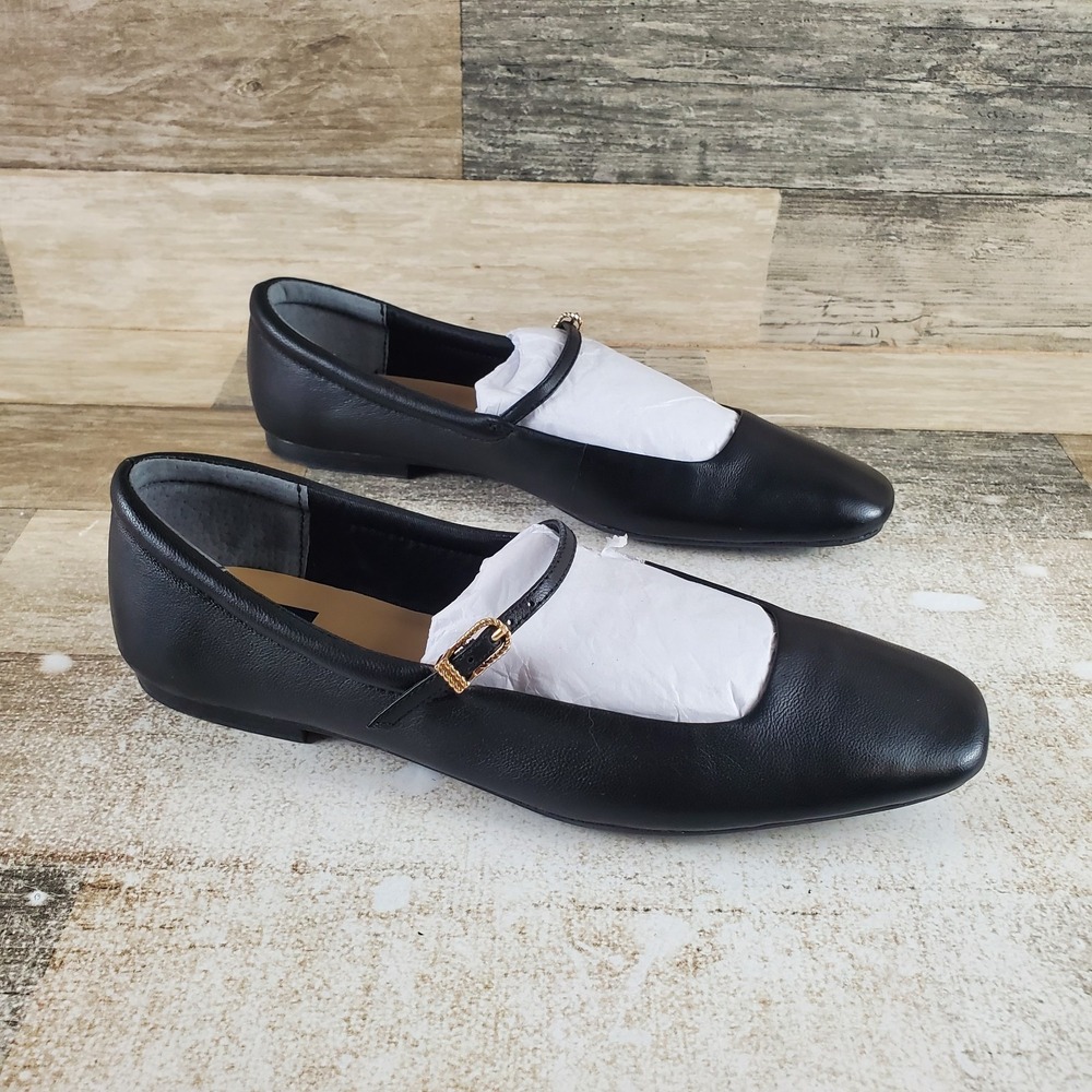Dolce Vita Aileen Womens Mary Jane Flats Sz 8 Black Leather Buckle Square Toe
